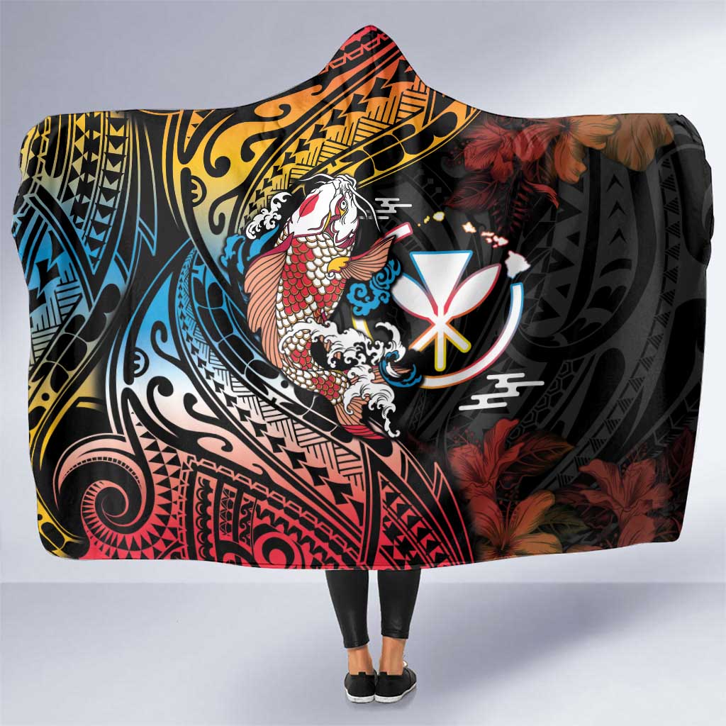 Hawaii And Japan Hooded Blanket Koi Fish With Kanaka Maoli