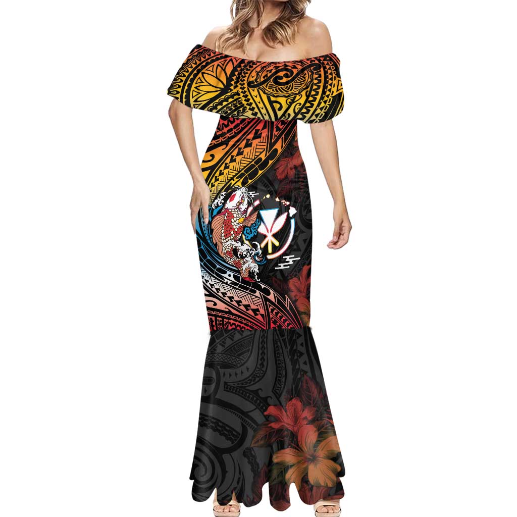 Hawaii And Japan Mermaid Dress Koi Fish With Kanaka Maoli