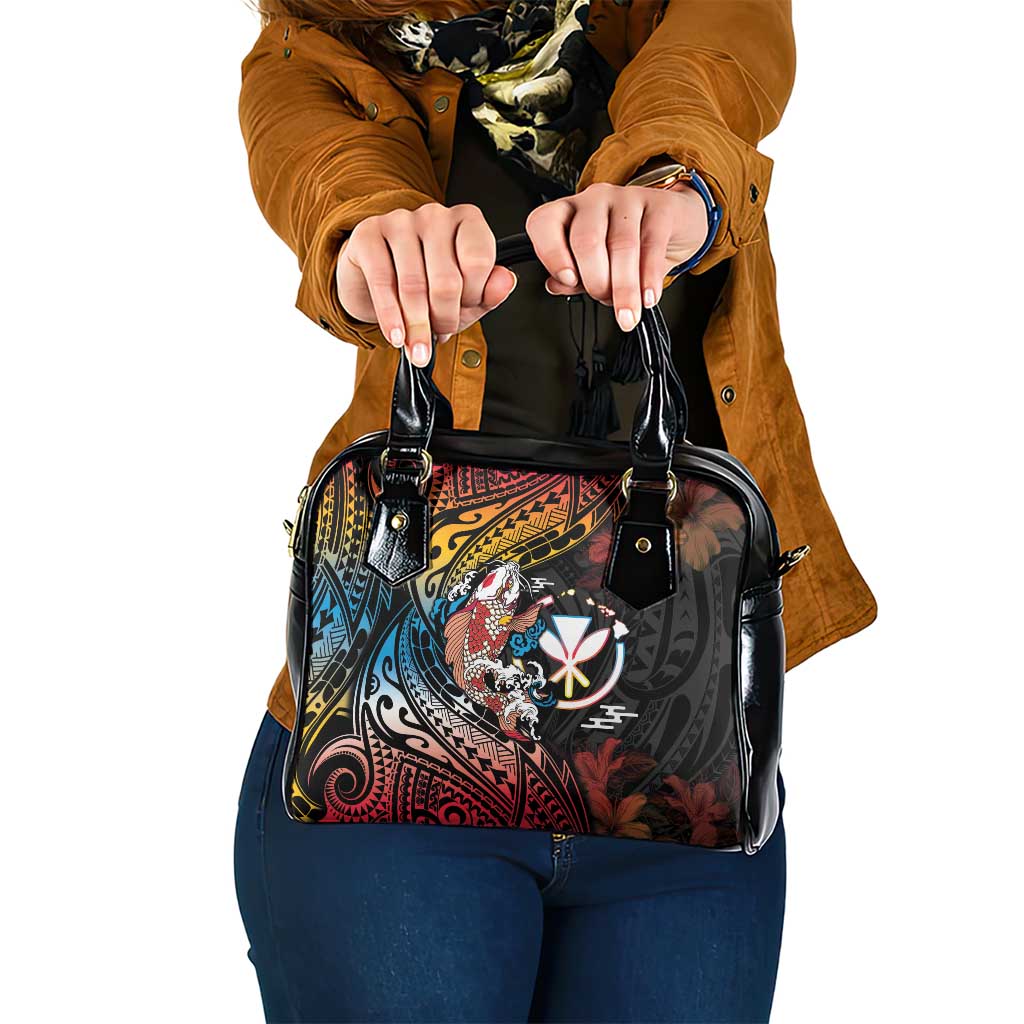 Hawaii And Japan Shoulder Handbag Koi Fish With Kanaka Maoli