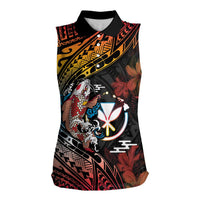 Hawaii And Japan Women Sleeveless Polo Shirt Koi Fish With Kanaka Maoli LT05 Female Black - Polynesian Pride
