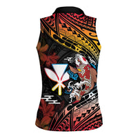 Hawaii And Japan Women Sleeveless Polo Shirt Koi Fish With Kanaka Maoli LT05 - Polynesian Pride