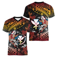 Hawaii And Japan Women V-Neck T-Shirt Koi Fish With Kanaka Maoli LT05 - Polynesian Pride
