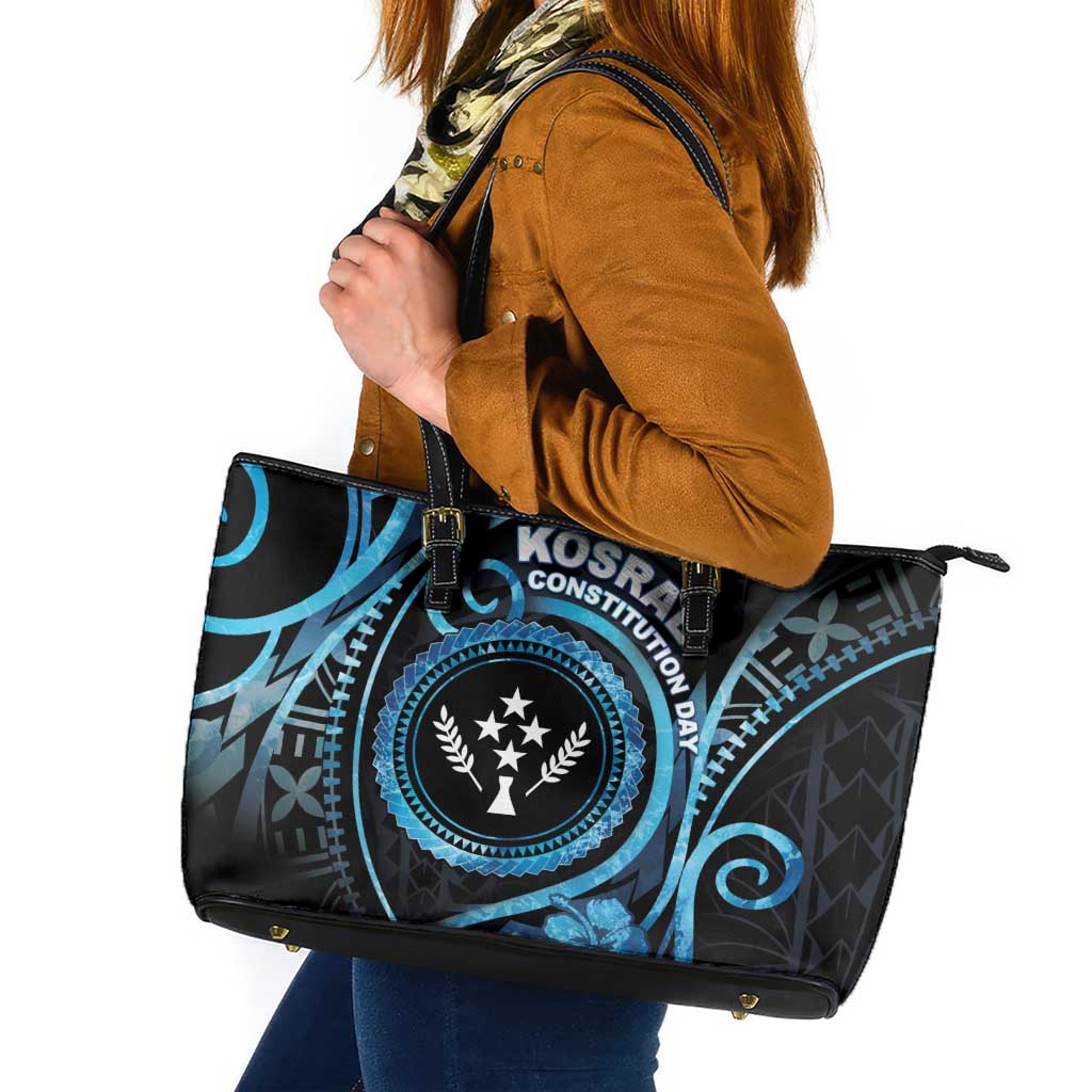 Kosrae Constitution Day Leather Tote Bag Ocean Floral Pattern