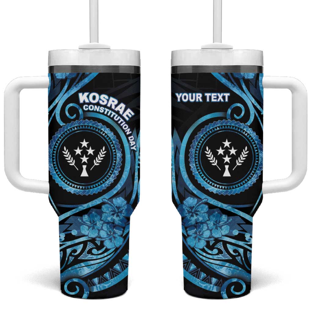 Personalised Kosrae Constitution Day Tumbler With Handle Ocean Floral Pattern LT05 One Size: 40 oz Black - Polynesian Pride