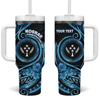 Personalised Kosrae Constitution Day Tumbler With Handle Ocean Floral Pattern LT05 One Size: 40 oz Black - Polynesian Pride
