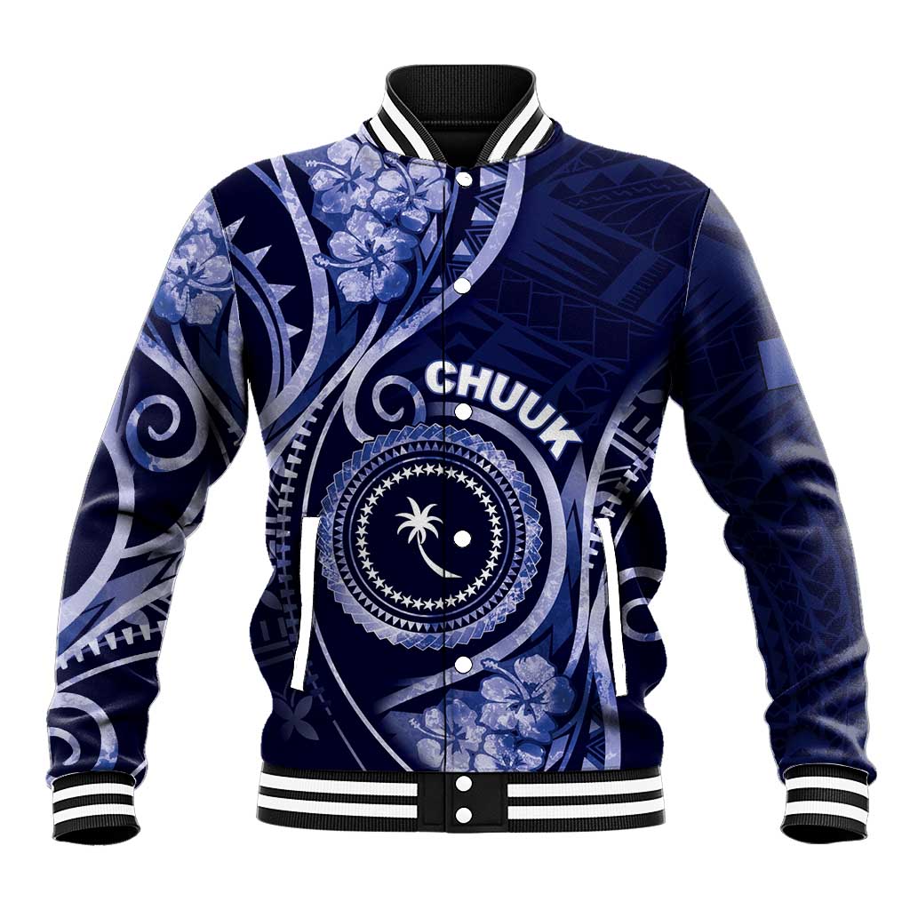 Personalised FSM Chuuk Baseball Jacket Ocean Floral Pattern