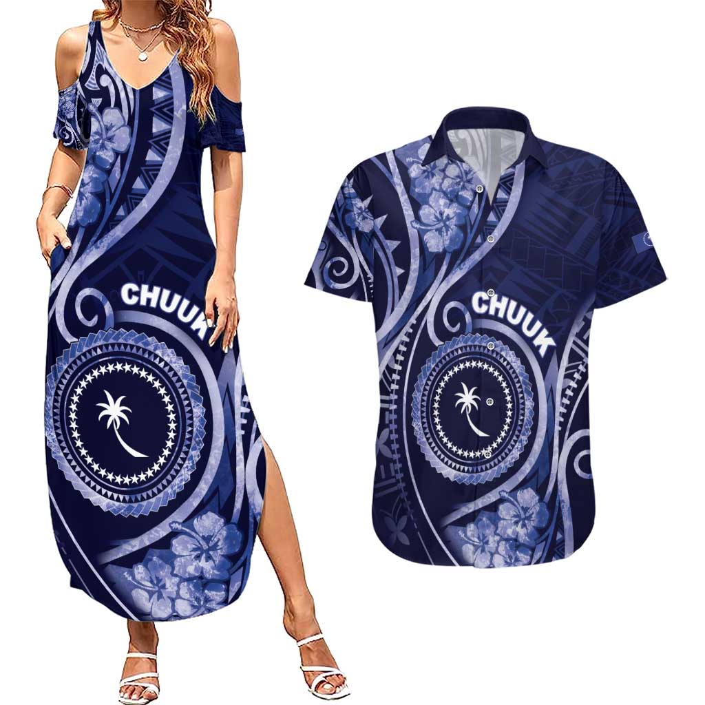 Personalised FSM Chuuk Couples Matching Summer Maxi Dress and Hawaiian Shirt Ocean Floral Pattern