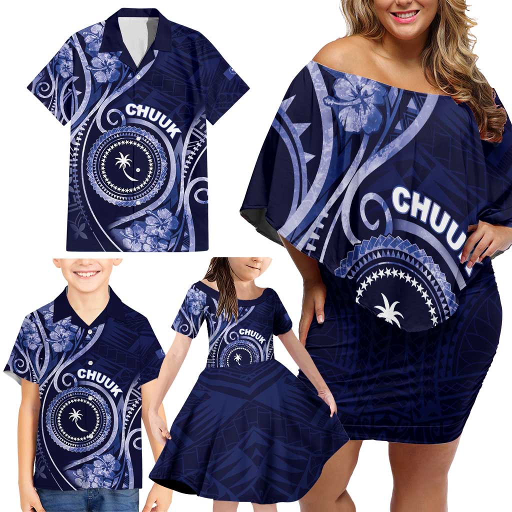 Personalised FSM Chuuk Family Matching Off Shoulder Short Dress and Hawaiian Shirt Ocean Floral Pattern