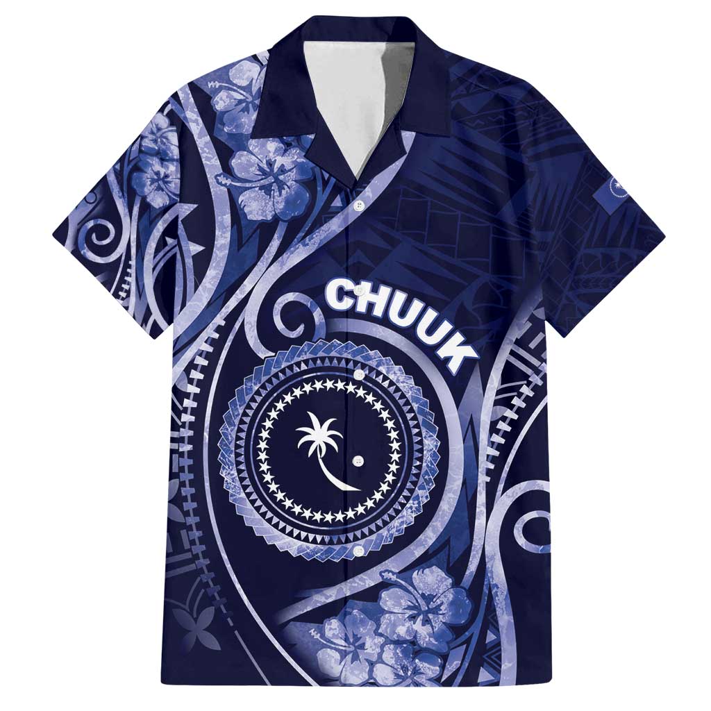 Personalised FSM Chuuk Family Matching Puletasi and Hawaiian Shirt Ocean Floral Pattern LT05 Dad's Shirt - Short Sleeve Navy - Polynesian Pride
