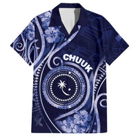Personalised FSM Chuuk Family Matching Puletasi and Hawaiian Shirt Ocean Floral Pattern LT05 Dad's Shirt - Short Sleeve Navy - Polynesian Pride