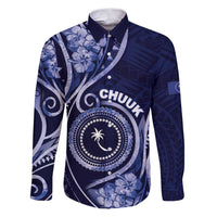 Personalised FSM Chuuk Family Matching Puletasi and Hawaiian Shirt Ocean Floral Pattern LT05 Dad's Shirt - Long Sleeve Navy - Polynesian Pride
