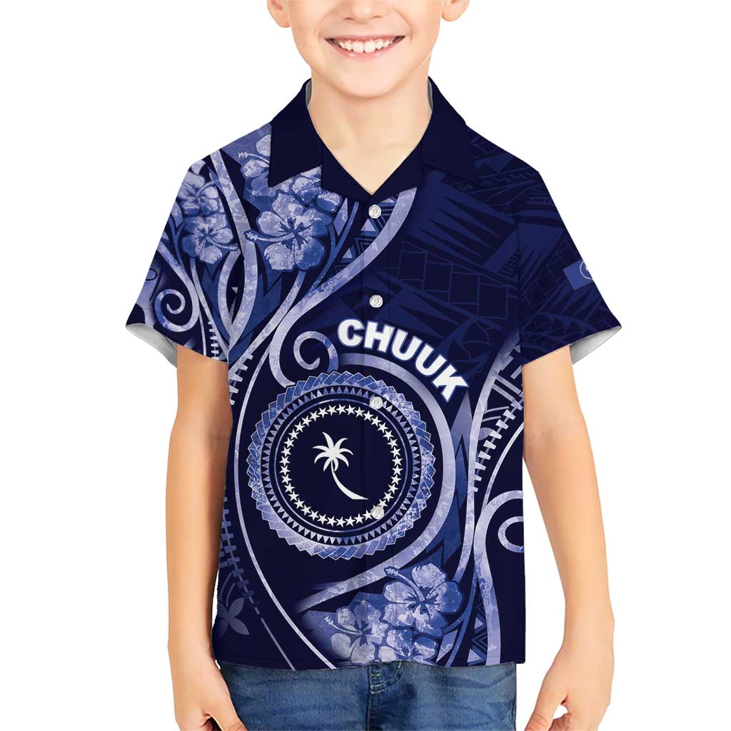 Personalised FSM Chuuk Kid Hawaiian Shirt Ocean Floral Pattern