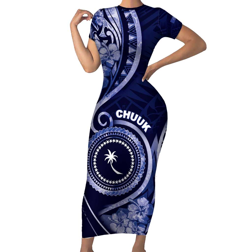 Personalised FSM Chuuk Short Sleeve Bodycon Dress Ocean Floral Pattern