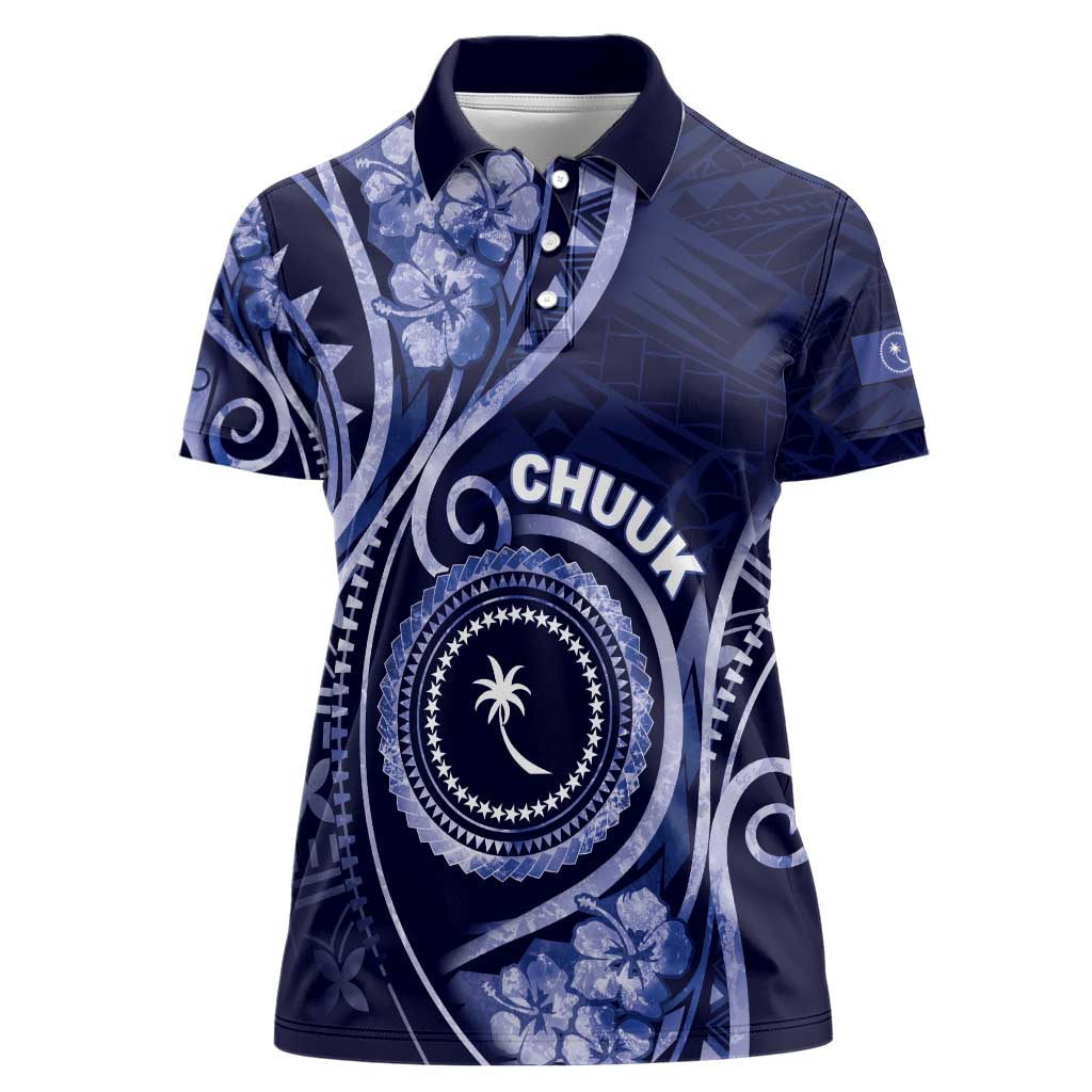 Personalised FSM Chuuk Women Polo Shirt Ocean Floral Pattern