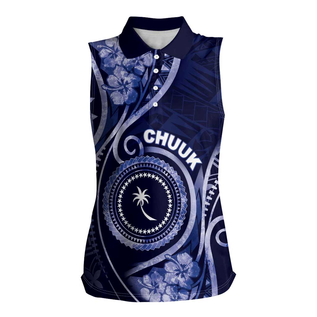 Personalised FSM Chuuk Women Sleeveless Polo Shirt Ocean Floral Pattern