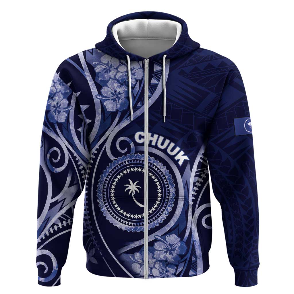 Personalised FSM Chuuk Zip Hoodie Ocean Floral Pattern