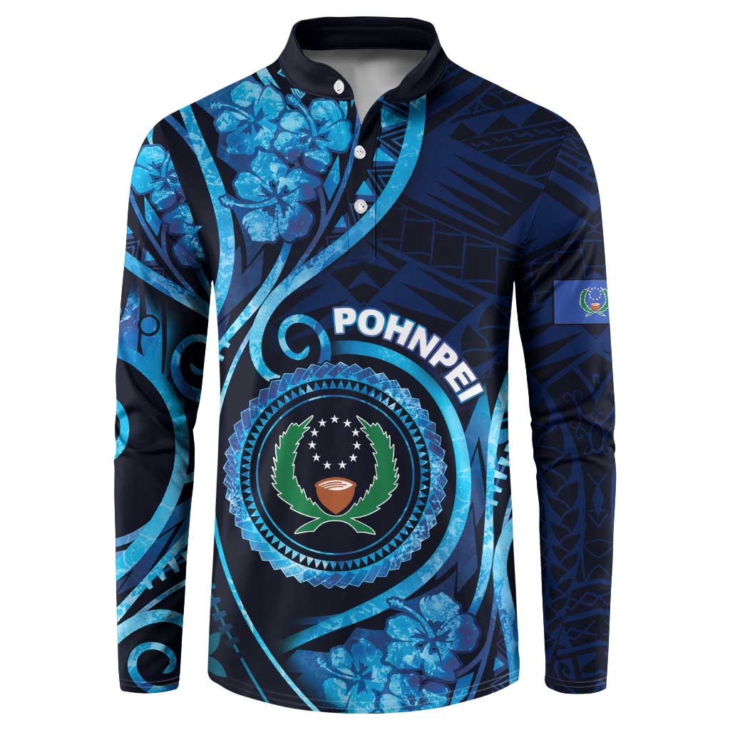Personalised FSM Pohnpei Button Sweatshirt Ocean Floral Pattern LT05 Blue - Polynesian Pride