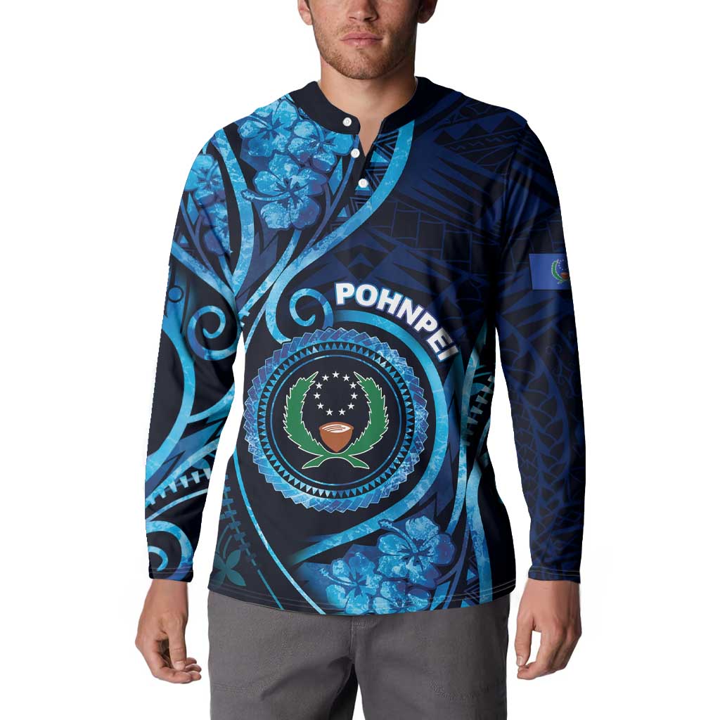 Personalised FSM Pohnpei Button Sweatshirt Ocean Floral Pattern LT05 - Polynesian Pride