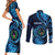 Personalised FSM Pohnpei Couples Matching Short Sleeve Bodycon Dress and Long Sleeve Button Shirt Ocean Floral Pattern