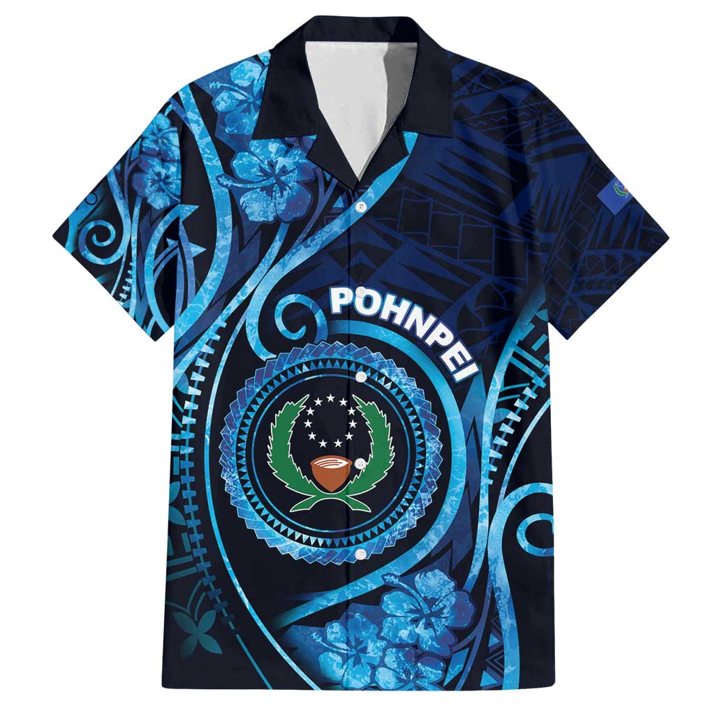 Personalised FSM Pohnpei Family Matching Puletasi and Hawaiian Shirt Ocean Floral Pattern LT05 Dad's Shirt - Short Sleeve Blue - Polynesian Pride