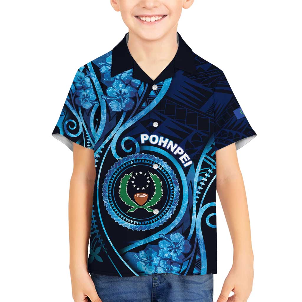 Personalised FSM Pohnpei Family Matching Puletasi and Hawaiian Shirt Ocean Floral Pattern LT05 Son's Shirt Blue - Polynesian Pride
