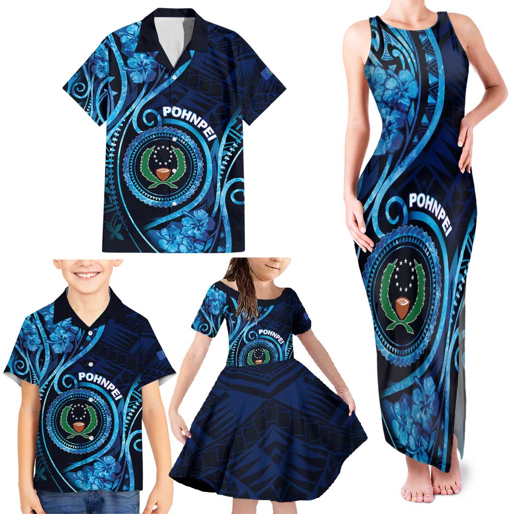 Personalised FSM Pohnpei Family Matching Tank Maxi Dress and Hawaiian Shirt Ocean Floral Pattern