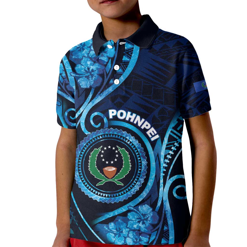 Personalised FSM Pohnpei Kid Polo Shirt Ocean Floral Pattern