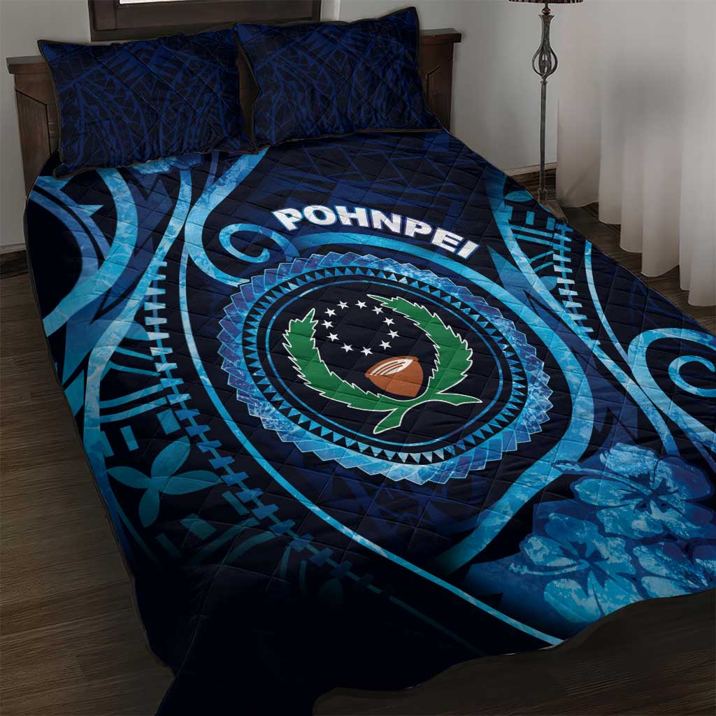 FSM Pohnpei Quilt Bed Set Ocean Floral Pattern LT05 Blue - Polynesian Pride