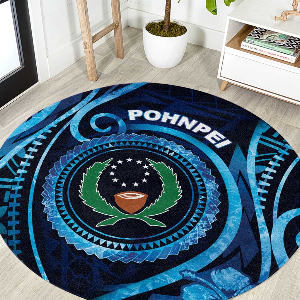FSM Pohnpei Round Carpet Ocean Floral Pattern LT05 Blue - Polynesian Pride