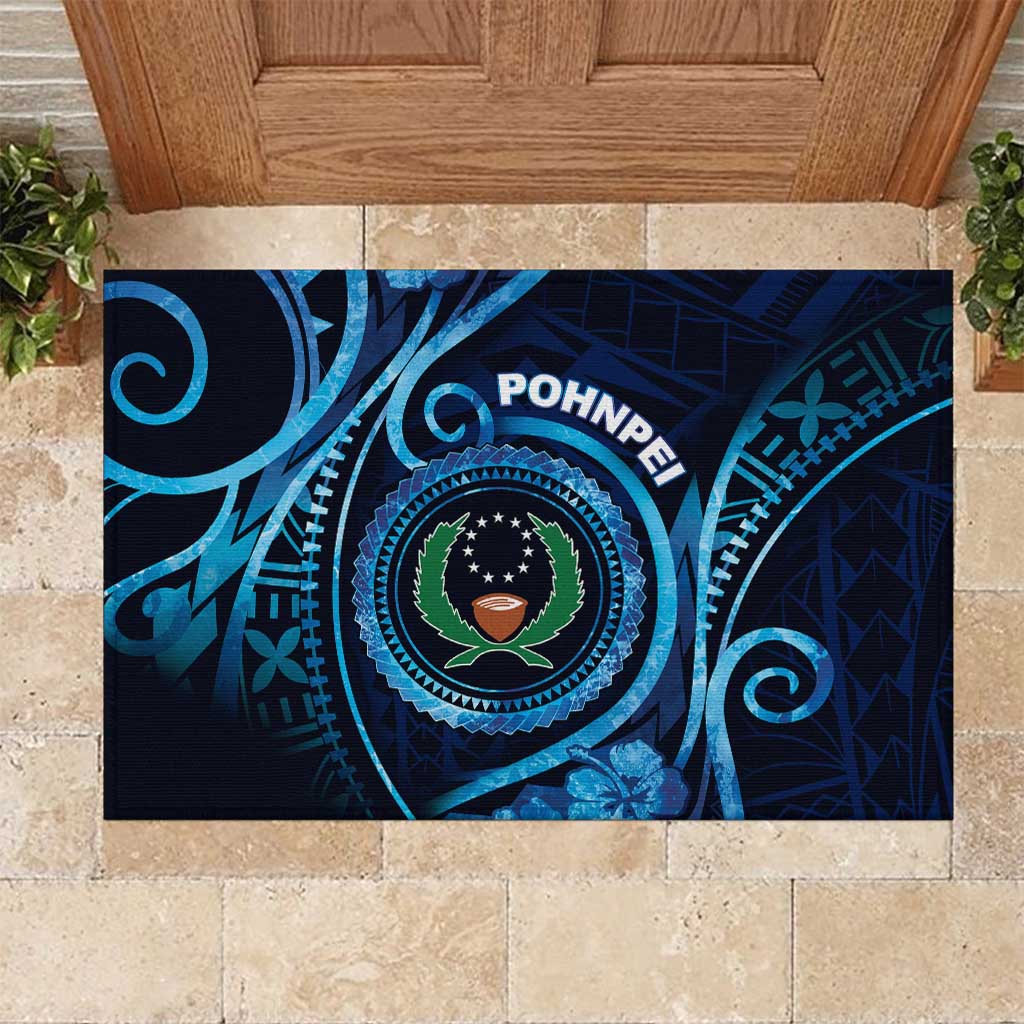 FSM Pohnpei Rubber Doormat Ocean Floral Pattern LT05 Blue - Polynesian Pride