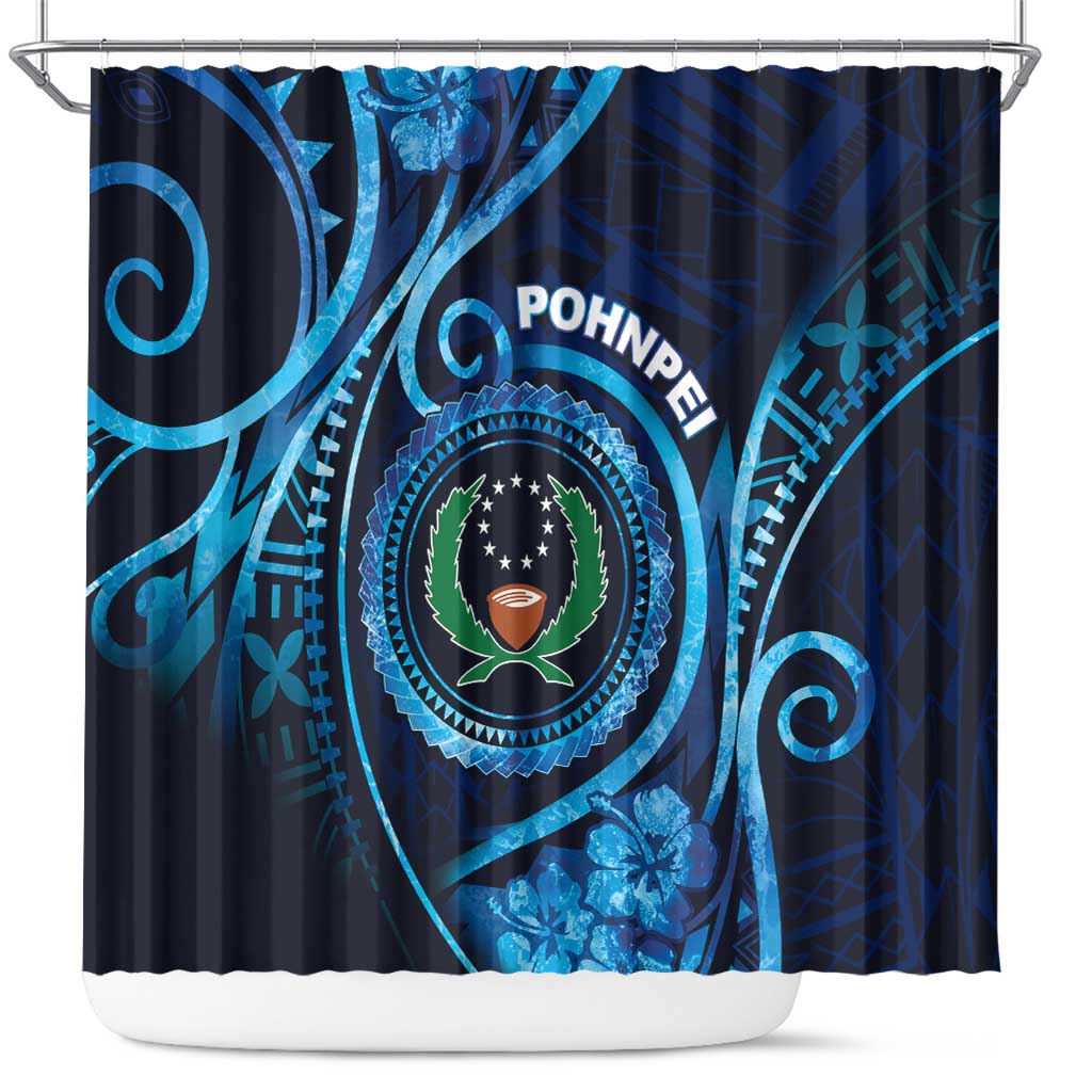 FSM Pohnpei Shower Curtain Ocean Floral Pattern LT05 Blue - Polynesian Pride