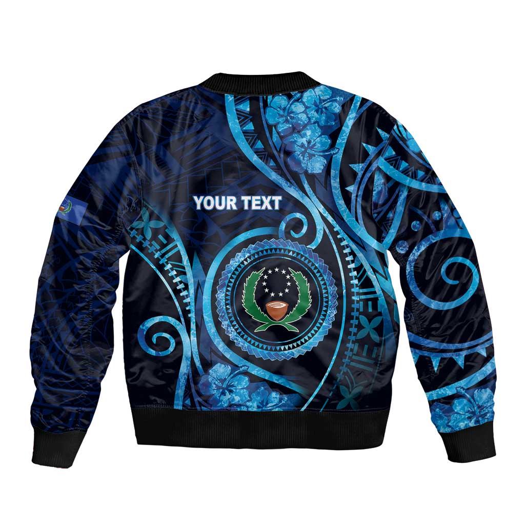 Personalised FSM Pohnpei Sleeve Zip Bomber Jacket Ocean Floral Pattern