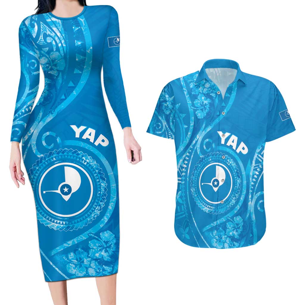 Personalised FSM Yap Couples Matching Long Sleeve Bodycon Dress and Hawaiian Shirt Ocean Floral Pattern