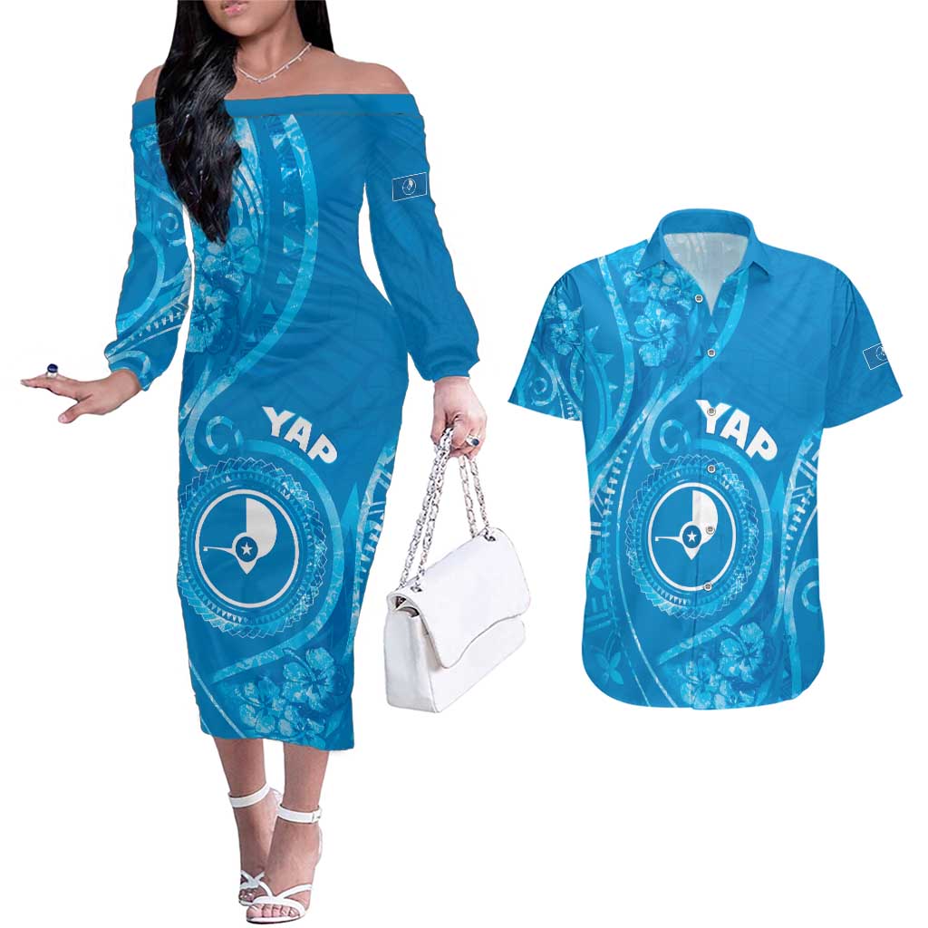 Personalised FSM Yap Couples Matching Off The Shoulder Long Sleeve Dress and Hawaiian Shirt Ocean Floral Pattern