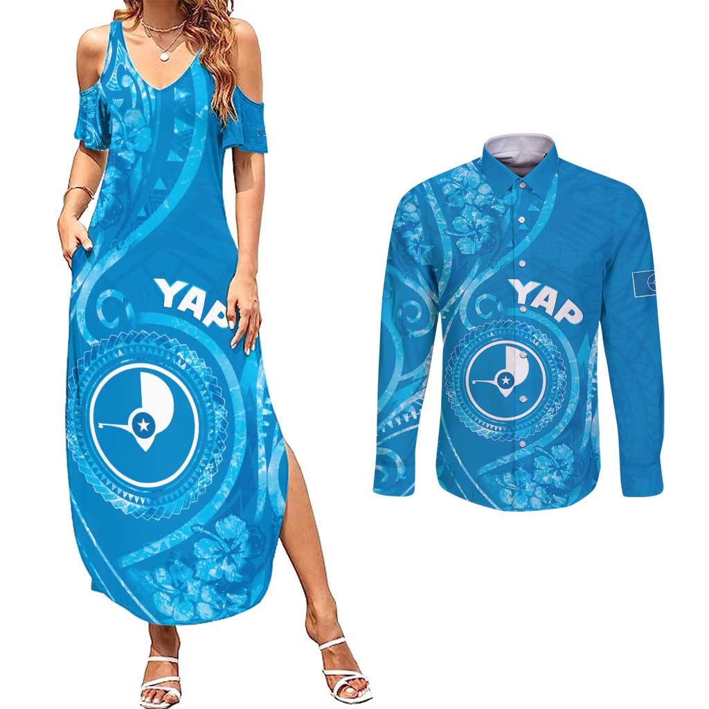 Personalised FSM Yap Couples Matching Summer Maxi Dress and Long Sleeve Button Shirt Ocean Floral Pattern