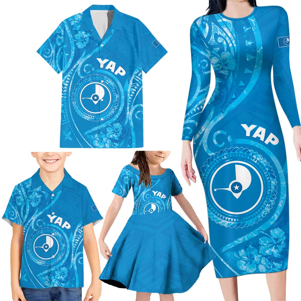 Personalised FSM Yap Family Matching Long Sleeve Bodycon Dress and Hawaiian Shirt Ocean Floral Pattern