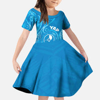 Personalised FSM Yap Family Matching Puletasi and Hawaiian Shirt Ocean Floral Pattern LT05 Daughter's Dress Blue - Polynesian Pride