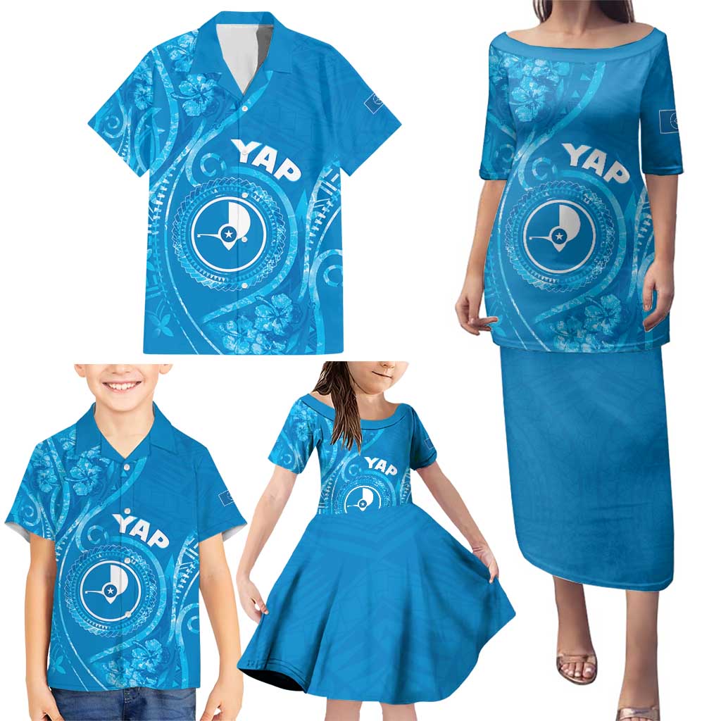 Personalised FSM Yap Family Matching Puletasi and Hawaiian Shirt Ocean Floral Pattern