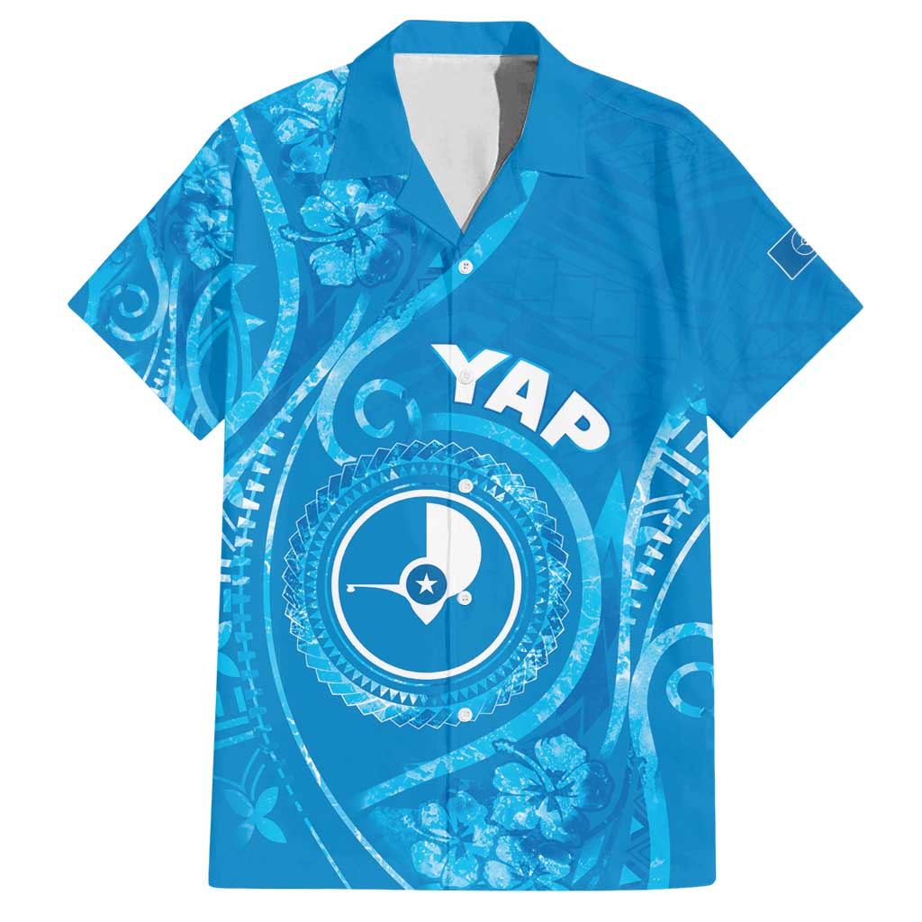Personalised FSM Yap Family Matching Puletasi and Hawaiian Shirt Ocean Floral Pattern LT05 Dad's Shirt - Short Sleeve Blue - Polynesian Pride