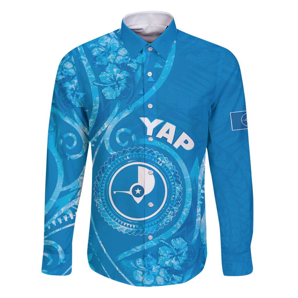 Personalised FSM Yap Family Matching Puletasi and Hawaiian Shirt Ocean Floral Pattern LT05 Dad's Shirt - Long Sleeve Blue - Polynesian Pride