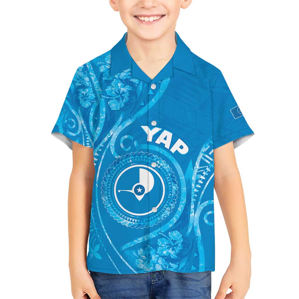 Personalised FSM Yap Family Matching Puletasi and Hawaiian Shirt Ocean Floral Pattern LT05 Son's Shirt Blue - Polynesian Pride