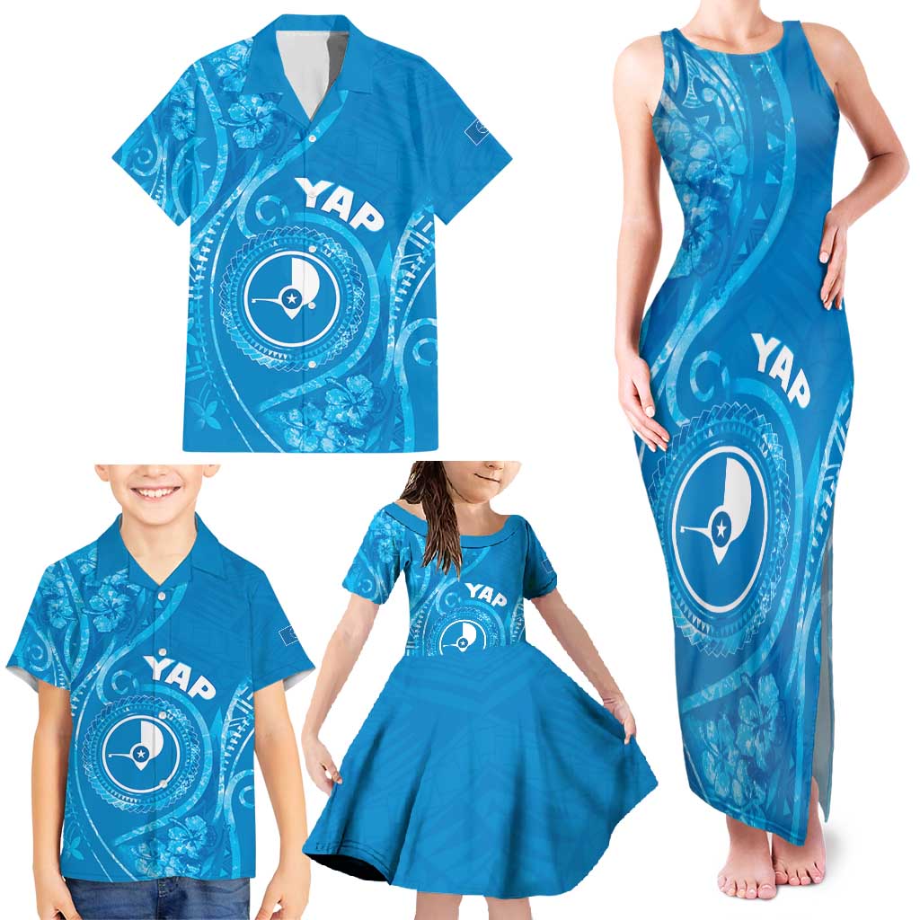 Personalised FSM Yap Family Matching Tank Maxi Dress and Hawaiian Shirt Ocean Floral Pattern