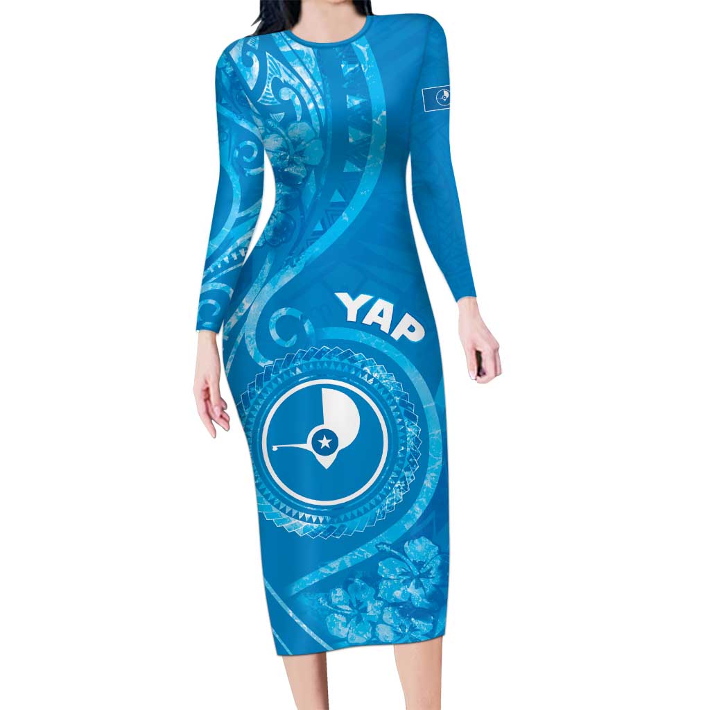 Personalised FSM Yap Long Sleeve Bodycon Dress Ocean Floral Pattern