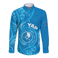 Personalised FSM Yap Long Sleeve Button Shirt Ocean Floral Pattern LT05 Unisex Blue - Polynesian Pride