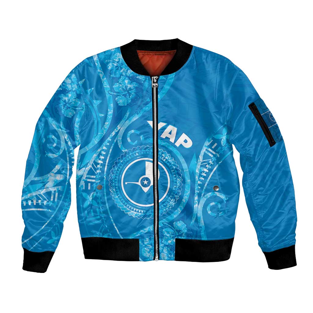 Personalised FSM Yap Sleeve Zip Bomber Jacket Ocean Floral Pattern