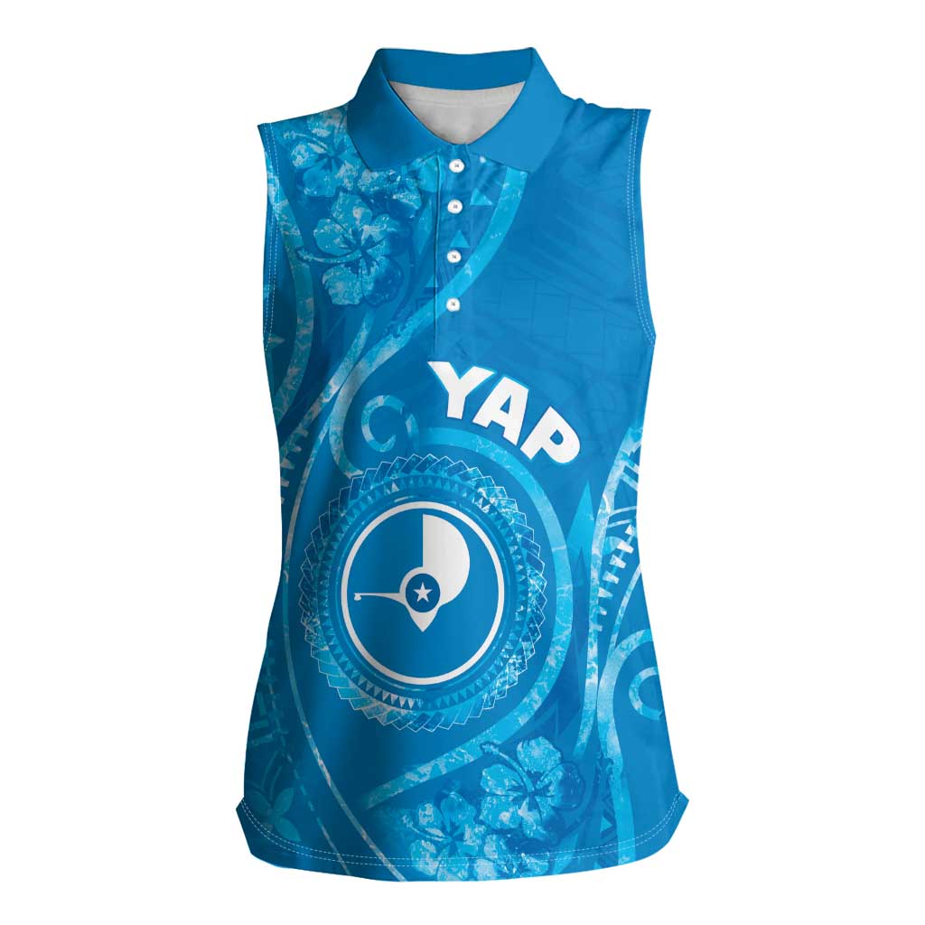 Personalised FSM Yap Women Sleeveless Polo Shirt Ocean Floral Pattern