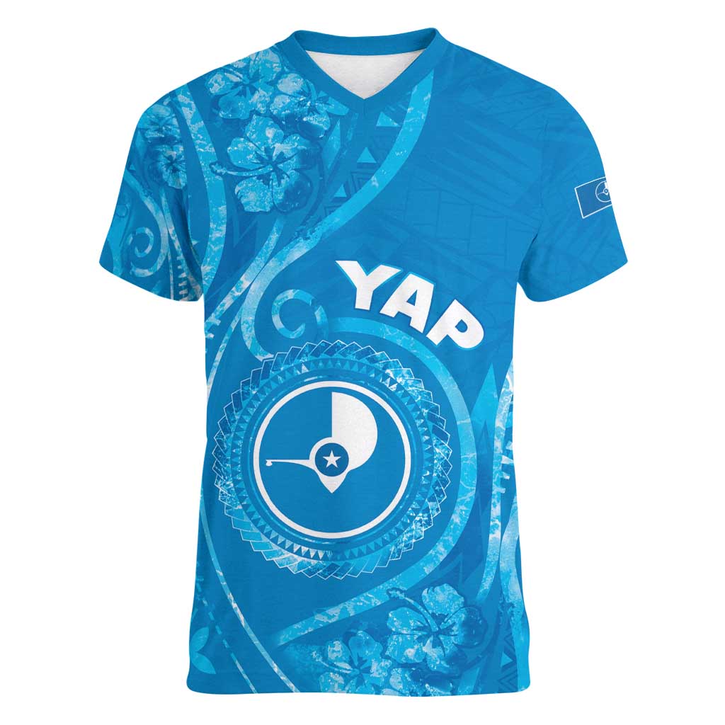 Personalised FSM Yap Women V-Neck T-Shirt Ocean Floral Pattern