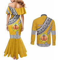 Personalised Anastasis College Couples Matching Mermaid Dress and Long Sleeve Button Shirt Tonga Unique Style - Polynesian Pride