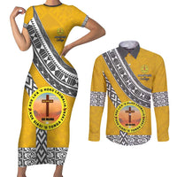 Personalised Anastasis College Couples Matching Short Sleeve Bodycon Dress and Long Sleeve Button Shirt Tonga Unique Style - Polynesian Pride