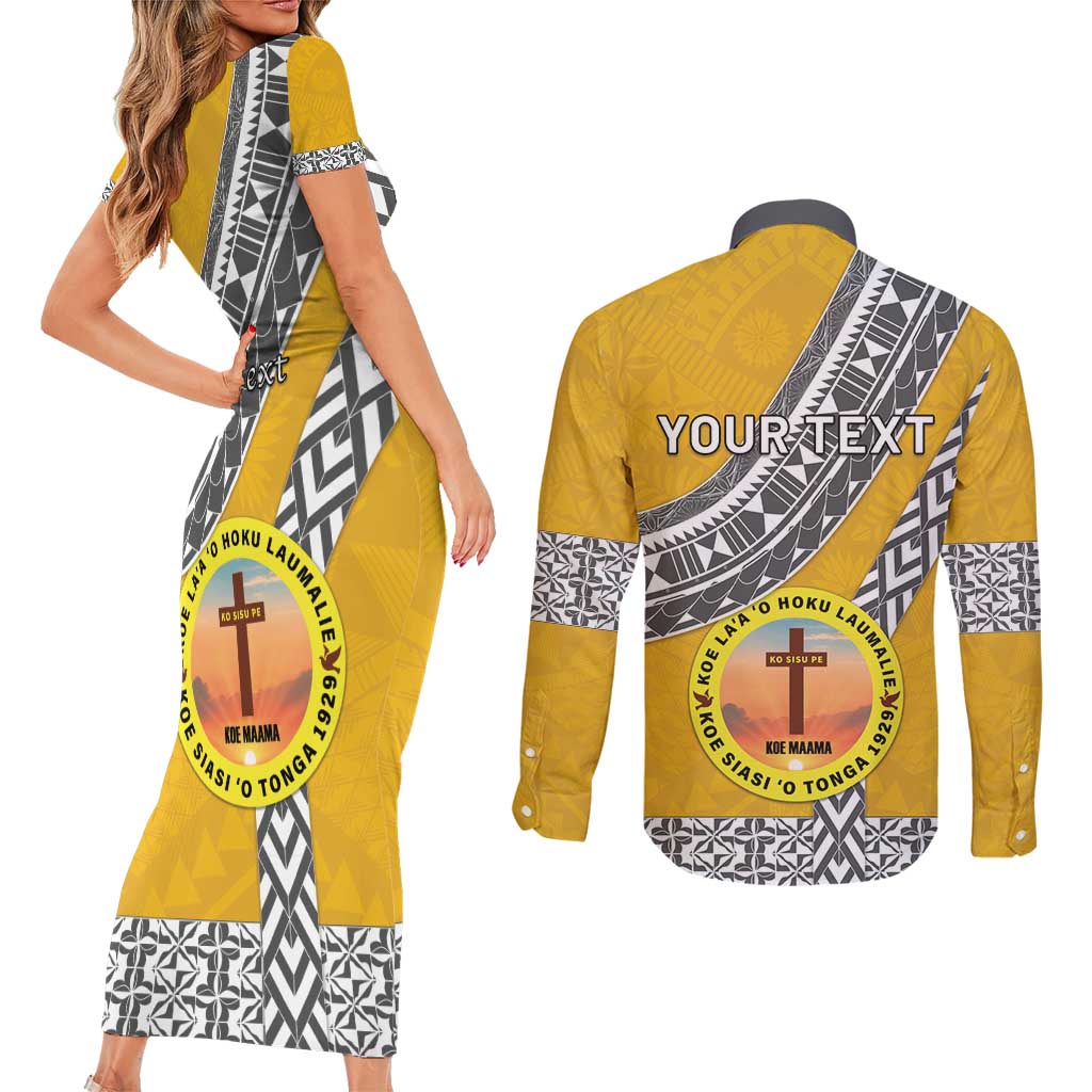 Personalised Anastasis College Couples Matching Short Sleeve Bodycon Dress and Long Sleeve Button Shirt Tonga Unique Style - Polynesian Pride